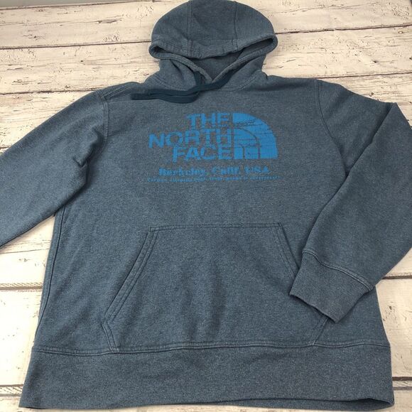 The North Face‎ Berkeley California USA Blue Hoodie Sweatshirt Men's Sz M Medium - Picture 1 of 8